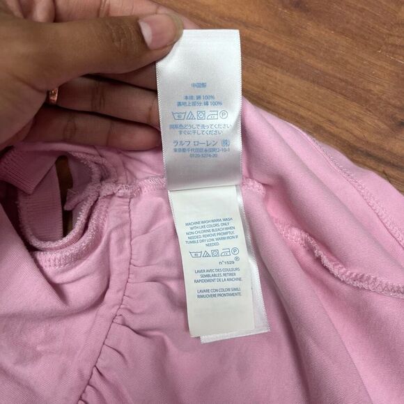 Ralph Lauren Girl Puff Sleeve Hooded Half Button Front Mini Dress Pink Size 18M - Picture 8 of 10